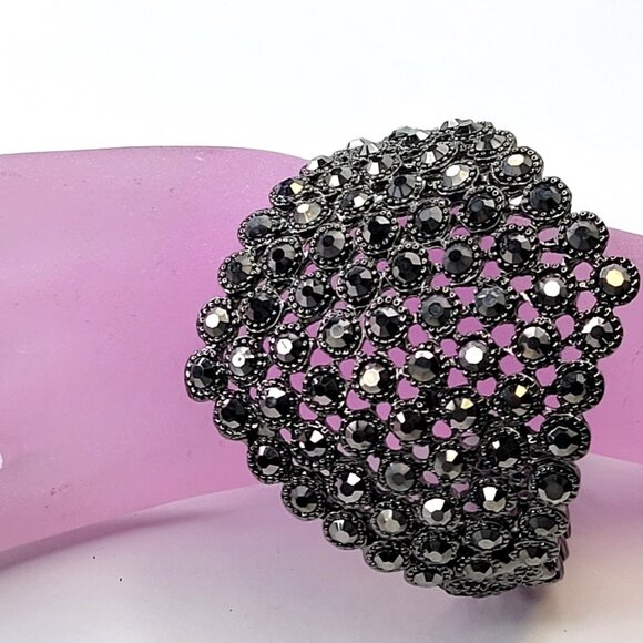 Gorgeous Hematite Rhinestone Wide Cuff Bracelet - Picture 1 of 15
